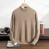 25 Otoño/Invierno Nuevo Suéter de Cachemir de Manga Larga de Color Sólido Suave y Cálido para Hombre con Cuello Medio Alto