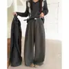 Pantalones de Pierna Ancha Gruesos de Lana Adelgazantes de Cintura Alta Nuevos de Otoño para Mujer Sueltos con Caída Pantalones Casuales Elegantes Pantalones de Traje