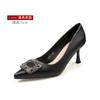 Salto Alto Preto com Fivela Quadrada Feminino Primavera Stiletto 2026 Novo Estilo Francês Bico Fino Sapatos de Salto Único Tamanho Grande Sapatos Femininos 41 a 43