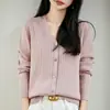 Cárdigan de Punto de Algodón Puro con Cuello en V Estilo Minimalista para Viajes Diarios para Mujer, Suéter de Diseño Francés con Botones, Ropa de Abrigo de Manga Larga