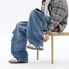 Jeans Anchos de Pierna Recta, Corte Curvo Estilo Americano, Diseño de Marca de Moda para Hombre, Lavado Recto, Largo Hasta el Suelo, Pantalones Versátiles y a la Moda