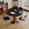 Mesa de Comedor Redonda Pequeña de Apartamento Antiguo Mesa de Comedor Redonda Bauberger Metal Retro Francés Madera Maciza Pizarra Mesa de Comedor para el Hogar