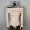 Ropa Femenina Estilo Nuevo Dongdaemun Coreano, Pura y Atractiva, Favorecedora de la Figura, Sexy y Femenina, Hombros Descubiertos, Corte Ajustado, Mangas Largas con Forro de Felpa