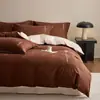 Conjunto de quatro peças em jacquard tridimensional de algodão de fibra longa 60s bordado requintado 100% algodão estilo romântico roupa de cama color-blocking
