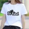 Camiseta Base Casual de Moda con Estampado Floral de Letras para Mujer, Estilo Coreano Cuello Redondo Ins Juventud Manga Corta Camiseta Popular