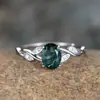 Anillo de Moda Versátil para el Trabajo Anillo de Plata de Ley S925 Ovalado con Cuatro Garras Borde de Ágata Forma de Hoja Incrustado con Diamante Blanco