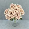 Flor de simulação flor de rosa artificial 9 cabeças buquê de rosa com diamante simulação com folhas decoração de casamento decoração de casa flor artificial