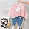 Novo Conjunto de Duas Peças Coreano de Primavera Manga Longa Estampado de Desenho Animado Animal para Bebês Homens e Mulheres Roupa Esportiva Elegante da Moda Tendência