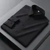 Camisa de manga larga de negocios de alta gama para hombre, elástica, sedosa, resistente a las arrugas, sin bolsillos, ropa para hombre transfronteriza, camisa de color liso de lujo ligero