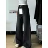 Jeans Anchos Negros y Grises para Mujeres Petites, Tendencia Primavera 2026 Versátiles Nuevos de Cintura Alta Pierna Recta Largo hasta el Suelo