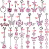 Ventas Directas de Fábrica Transfronterizo Acero Inoxidable Perforado Serie Rosa Clavo de Ombligo Y2K Mariposa Corazón Incrustado Circonita Anillo de Ombligo