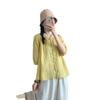 Camisa de Ramio con Cuello Artístico Retro de Hoja de Loto para Mujer, Verano 2026, Elegante y Hermosa Camisa de Algodón y Lino Holgada de Manga Corta para Mujer
