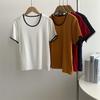 Camiseta Casual de Manga Corta con Cuello Bloqueado por Color, Nuevo Estilo de Verano, Corte Holgado para Mujeres Ligeramente Gorditas, Oculta el Vientre, Efecto Adelgazante, Top Corto para Figuras Pequeñas