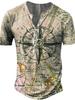 Camiseta con estampado digital para hombre, estilo europeo y americano, con estampado náutico, cuello redondo y 7 hebillas, informal, de manga corta.