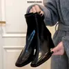 Versão em Pele de Cordeiro~Botas de Cano Curto com Salto Alto Femininas 2026 Outono/Inverno Novas Botas Pretas Francesas de Salto Grosso Elásticas Emagrecedoras Botas Martin