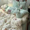 Conjunto de Roupa de Cama de Quatro Peças Classe A 2026 Novo Algodão Puro Lavado à Água Capa de Edredom Lençol Fronha Lençol com Elástico para Dormitório de Estudante Conjunto de Três Peças 3