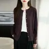 Suéter chaqueta de punto casual versátil de color liso elegante para commuting, de punto fino 100% lana pura para mujer, cuello redondo, corte holgado, paquete de 36 unidades