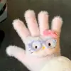 Luvas de Pelúcia Quentes Tricotadas de Cinco Dedos com Gatinho de Strass para Mulheres no Inverno, Versáteis à Prova de Frio e Vento para Ciclismo, Aconchegantes