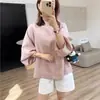 ¡Elegancia francesa! Camisa de lino estilo japonés, hombros caídos, silueta oversized, mangas raglán, mangas de farol, transpirable, longitud media, cubre todo que disimula el cuerpo
