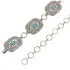 Moda Europeia e Americana Feminina Corrente de Cintura de Metal Versátil Prata Flor de Pinheiro Esculpida Pedra Incrustada Faixa de Cintura Estilo Étnico Retro Embossado