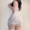 Nuevo Estilo Talla Grande Estilo Francés Encaje Floral Tirantes con Almohadilla en el Pecho Dulce Camisón Puro Cintura Sexy Falda de Cadera para Mujer