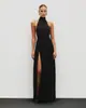 Moda Feminina Internacional Amazon Primavera/Verão 2026 Nova Moda Vestido Longo Sexy Costas Nuas com Gola Halter Vestido com Cadarço e Fenda