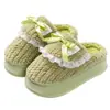Lindas Pantuflas de Algodón para Mujer con Lazo 2026 Nuevo Otoño Invierno Hogar Interior Antideslizantes Cálidas Felpa Dibujos Animados Zapatos de Algodón