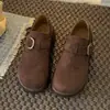 Zapatos tipo Mula sin Cordones con Hebilla Retro y Suela Gruesa para Mujer 2026 Otoño Plataforma para Estaturas Bajas Mocasin de Moda Zapatos de un Solo Color