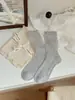 Meias de Renda para Mulheres, Primavera e Verão, Meias Finas de Seda até a Panturrilha, Cor Sólida, Malha Respirável, Borda Franzida, Estilo Menina Bonita, Meias Largas