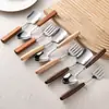 Espátula Cuchara de Acero Inoxidable con Mango de Madera para Uso Doméstico, Cuchara para Sandía, Cuchara de Madera de Haya Estilo Japonés, Tenedor, Cuchara Creativa de Cabeza Cuadrada, Cuchara Tenedor para Postre