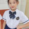 Nova Camisa Social Estilo Coreano Listrada Estampada Uniforme Escolar Primário com Gravata Borboleta para Meninas Performance Moda Gravata Borboleta