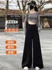 Elegante Calça de Alfaiataria Feminina Cor Damasco para Primavera e Outono 2026 Nova Calça de Alfaiataria de Cintura Alta com Caimento Wide-Leg Perna Reta A13971