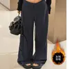 Calça Yaseer de fleece forrado, versátil, confortável, cintura alta, perna larga, para outono e inverno, nova, espessa, moderna, estilo relaxado, preguiçoso, calça máscara