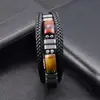 Pulseira de Couro com Pedra Olho de Tigre Vermelho Moda Popular Europeia e Americana Multi-Camada Trançada de Couro Pulseira de Aço Inoxidável Venda Direta da Fábrica