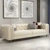 Sofá de Crema Estilo Francés Tela de Lujo Ligero Americano Apartamento Pequeño Moderno Simple de Tres Plazas Botones Sofá de Celebridad de Internet