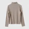 Fibra Tencel + Lã Feminina Gola Camisa Manga Longa Fina Macia Camiseta Top Camada Base Primavera e Outono Roupa Feminina