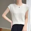 Colete de Tricô Redondo de Lã de Seda Novo Outono/Inverno 2026 para Mulheres, Cor Sólida, Botão nas Costas, Pulôver Sem Mangas Camisa Base