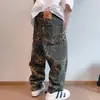 Hip-hop Hiphop Retro Americano Nicho Estampado de Leopardo Jeans Unisex Holgados Marca de Moda Hip-hop Hip-hop Pantalones Rectos
