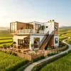 Casa comercial modular de múltiples cajas con empalme escalonado, plataforma de madera al aire libre para ocio, tienda de té y postres en zona escénica