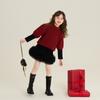 Ropa Infantil Elmo Beibei Suéter Nuevo Año Niñas Invierno 2024 Estilo Coreano Infantil Ambiente Burbuja Manga Corta Tejido