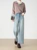 Jeans Cropped Rectos con Forro de Felpa para Mujer, de Cintura Alta, Adelgazantes, Pantalones de Pierna Ancha Azul Claro, Pantalones Cálidos de Otoño e Invierno para Mujer, En Stock