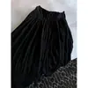 Falda-pantalón de seda negra para mujer, fina de verano, de cintura alta, caída suelta, línea A, larga, casual de pierna ancha para mujeres petite