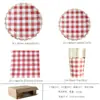 Série Xadrez Vermelho Transfronteiriça Festa Temática Conjunto Descartável de Louça Prato de Papel Toalha Layout de Cena de Aniversário