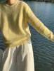 Suéter cor creme para mulheres, gola redonda, perfeito para usar em camadas no outono e inverno, macio e confortável, uma base de tricô muito estilosa
