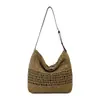 Bolso de Tejido de Moda y de Alta Gama con un Toque de Elegancia, Bolso de Paja de Gran Capacidad, Bolso Tote Versátil de Tejido Hueco, Bolso Cruzado para Vacaciones