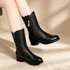 Botas de invierno para mujer hasta la pantorrilla, forradas de forro polar, tacón grueso, cierre lateral, botas de algodón cálidas color café estilo Martin para señoras de mediana edad