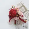 Art Accord 358 Artigos para Casamento Banquete Flor Artificial para Convidados Lapela do Noivo Flor de Mão Vermelho Rosa