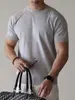 Camiseta de punto de manga raglán con cuello redondo y mezcla de algodón de peso pesado para hombre, Nuevo top casual de manga corta acanalado Primavera/Verano 2026