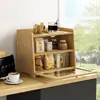Caja de Almacenamiento de Pan de Bambú Doble Capa Estante de Almacenamiento para Botellas de Especias de Cocina Caja de Almacenamiento Transparente de Acrílico para Pasteles y Snacks
