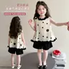 Conjunto de Roupa de Verão para Meninas com Bolinhas Sem Mangas Camisa Boneca Conjunto de Verão Infantil Estilo Coreano Colete Shorts Conjunto de Duas Peças Roupas para Meninas